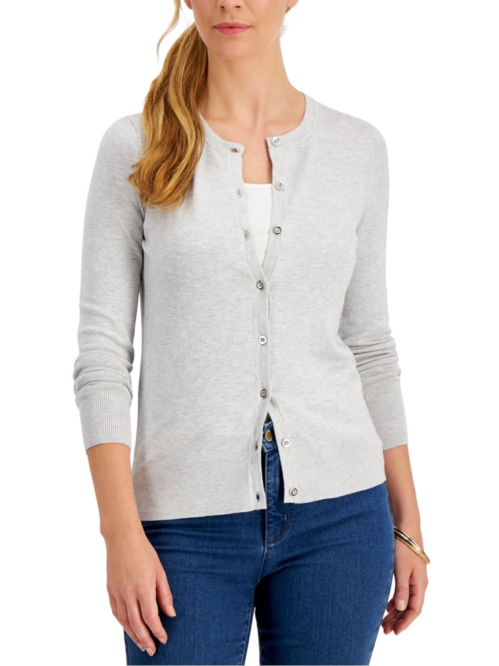 Charter Club Light Gray Button-Down Knit Cardigan